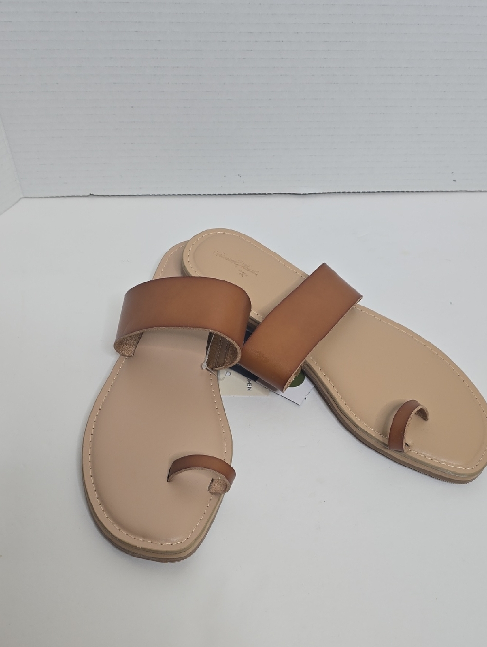 Women's Cognac Juno Faux Leather Flat Sandals Universal Thread Size 11